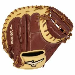 Mizuno Prime Elite 33.5" Baseball Catcher's Mitt - Mahogany/Tan -All Gloves Elegant store mizuno baseball glove prime elite catchers mitt 335