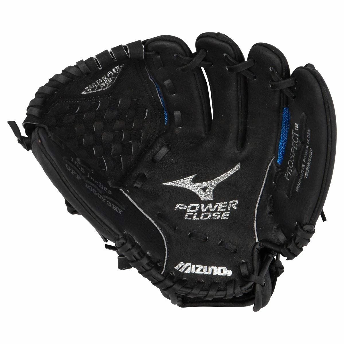 Mizuno Prospect Series PowerClose 10.5" Youth Baseball Glove - Black/Blue - 2019 Model 4 Mizuno Prospect Series PowerClose 10.5" Youth Baseball Glove - Black/Blue - 2019 Model - Image 2